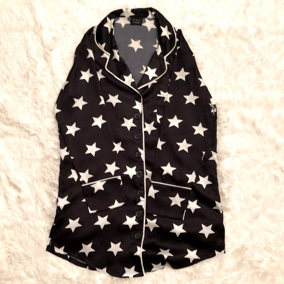 Black Long Pajama Shirt with White Stars - Picture 2 of 5